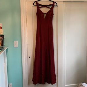 V Cut Burgundy Prom Dress